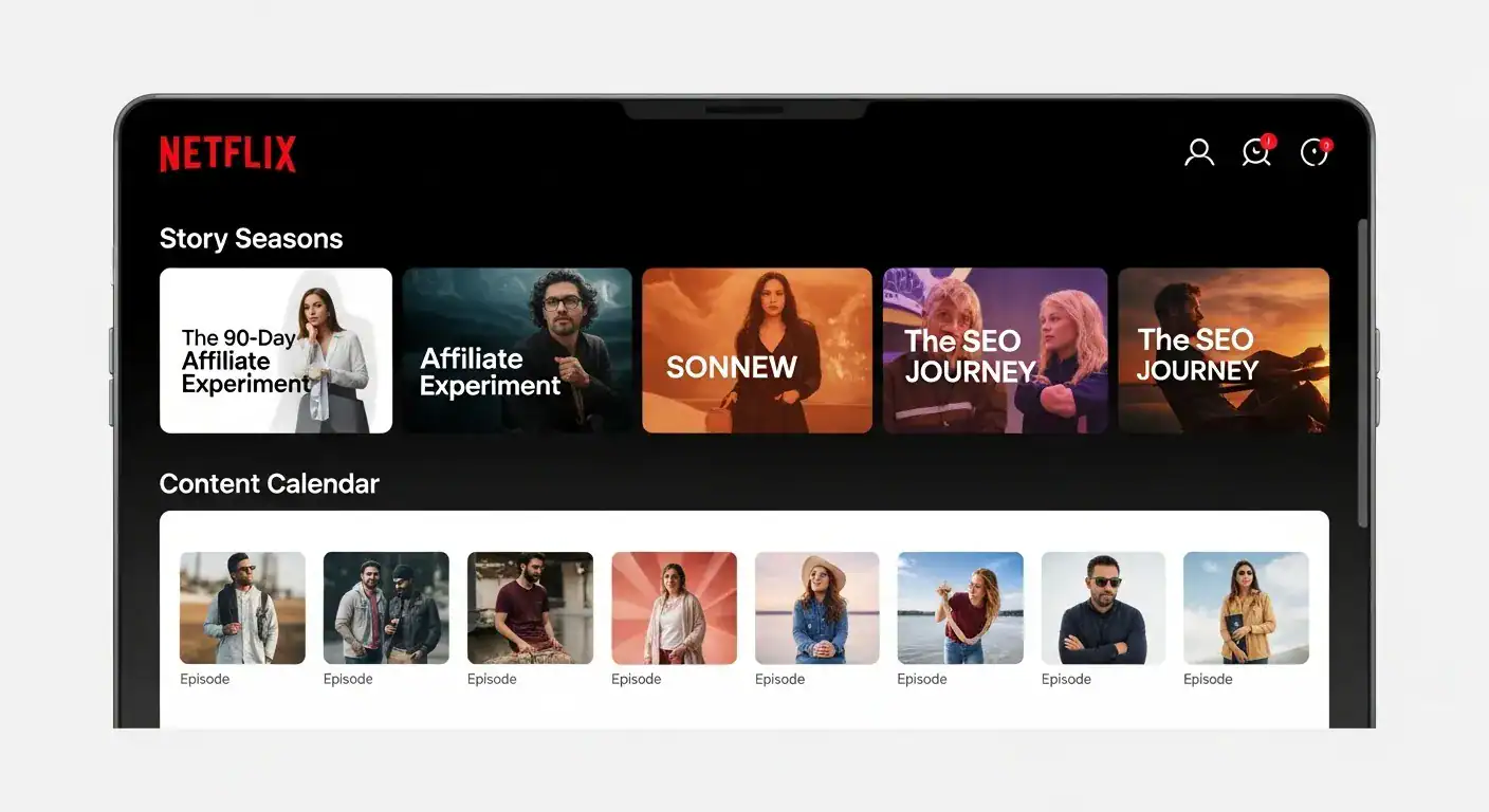 Netflix Story Seasons Content Calendar on a tablet.